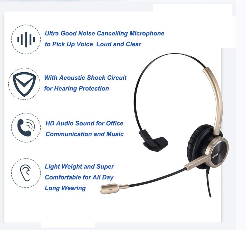 MAIRDI Cell Phone Headset with Microphone Noise Canceling, Laptop Headset 3.5mm Jack for Office Work, Phone Headset for iPhone Computer Samsung Androids Tablets Skype Teams Video Conference - Image 3